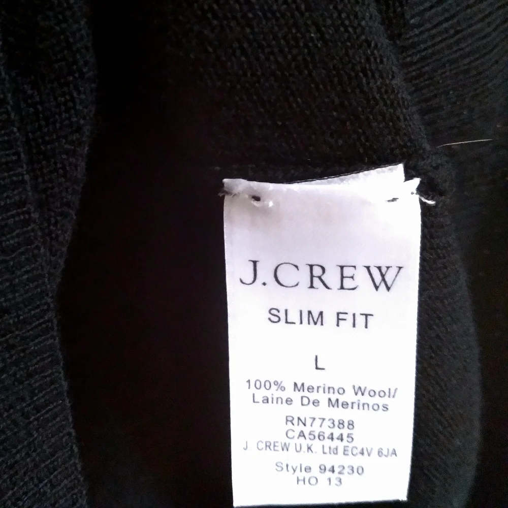 J. Crew Slim Black Merino Wool V-Neck‎ Sweater Minimalist Quiet Luxury  Large